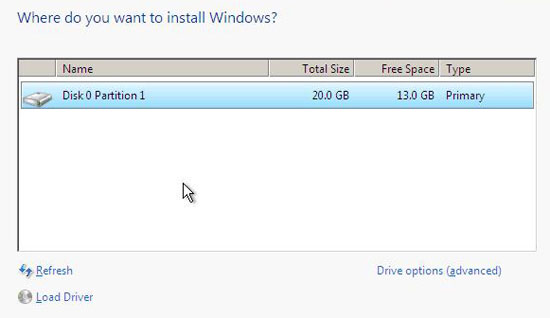 Раздел для Windows Vista